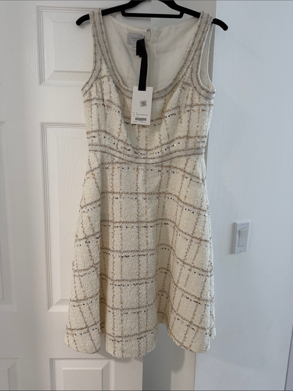 Sleeveless Cream Tweed Mini Dress with Subtle Check Detail